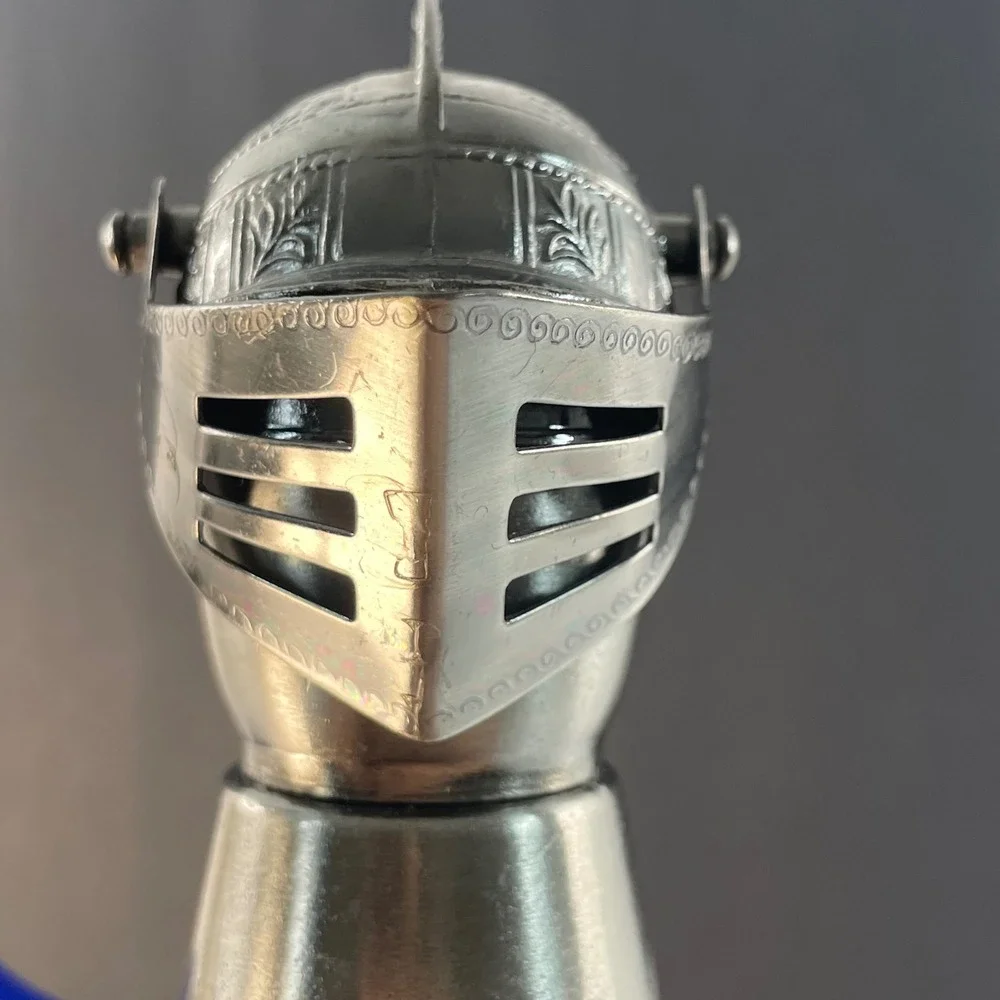 Vintage Medieval Knight Helmet Liquor Pourer Silver Metal Barware Movable Visor